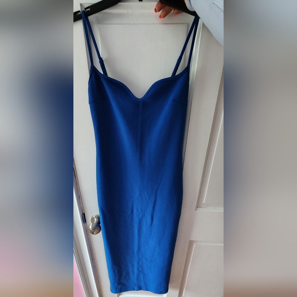 Elegant Cobalt Blue Midi Slip Dress with V-Neck